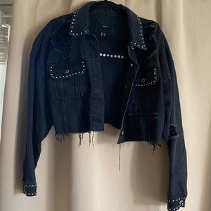 Black Jean Studded jacket- Medium
